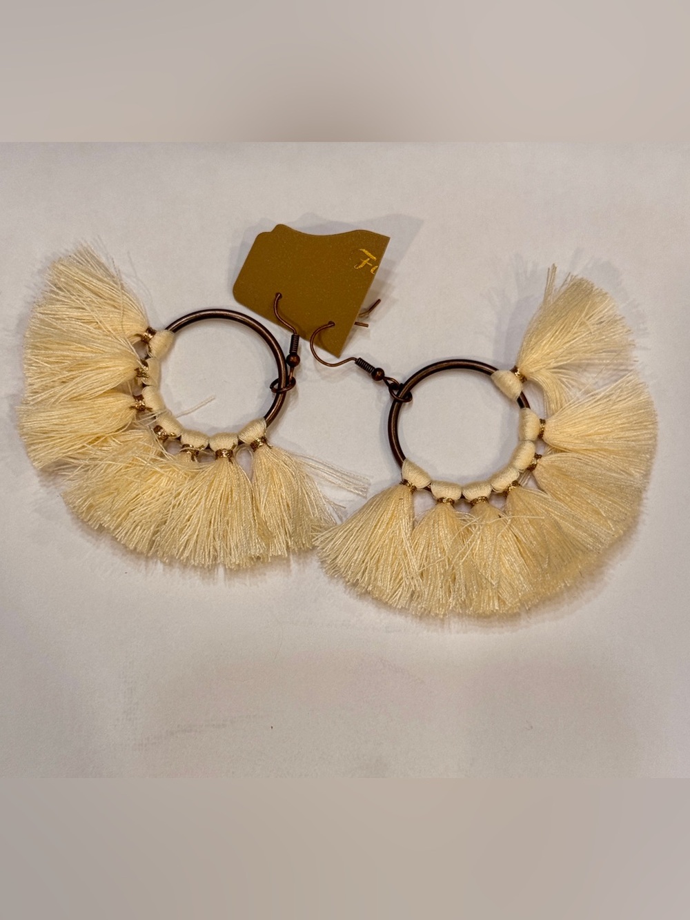 Free People Tassel Hoop Earrings in Cream